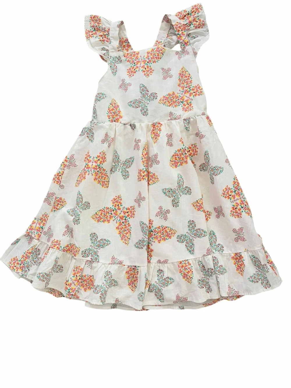 Haute Hippie White Butterfly Floral Ruffle Dress